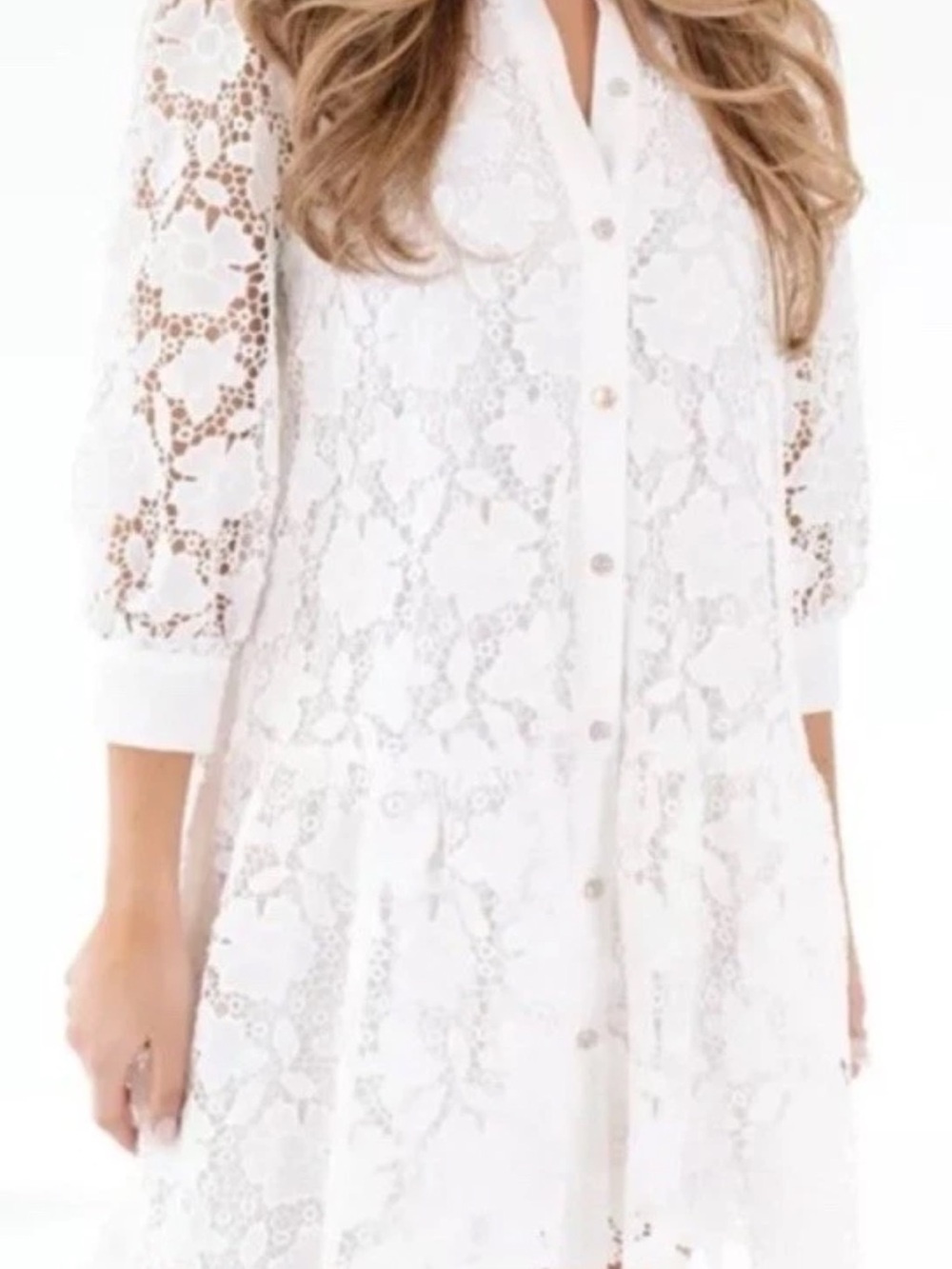 J Marie Lace Button-Front White Dress